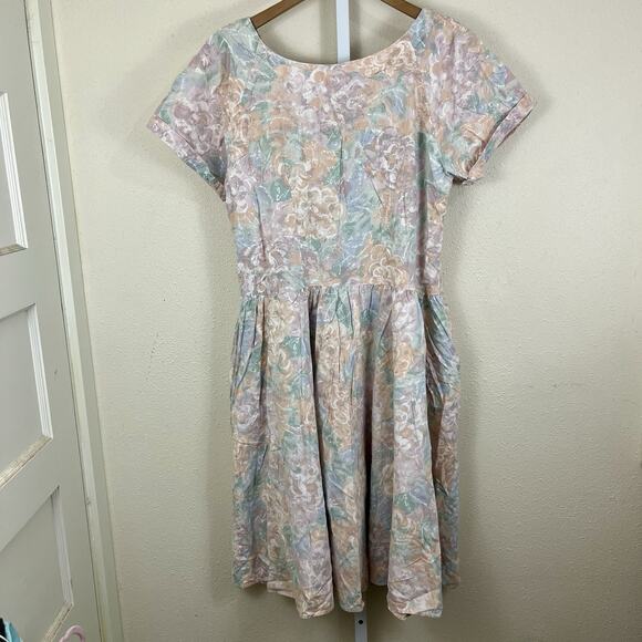 Vintage 80s 90s Pastel Floral Button Down Midi Dress Plus 18 Coquette Ballet - Picture 2 of 4